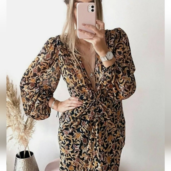 Zara Dresses Zara Women Print Dress Front Knot Poshmark